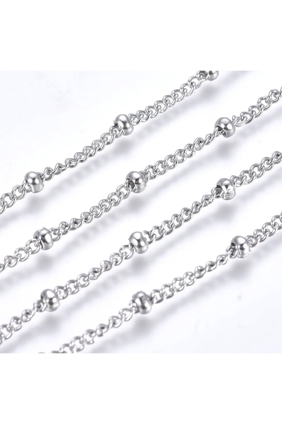 1 roll Resistant 304 Stainless Steel Twisted Chains Curb Chain with Spool Satellite Chains Decorative Chains with Rondelle Beads Soldered Stainless Steel color 1.8mm 32.8 Feet(10m)/roll