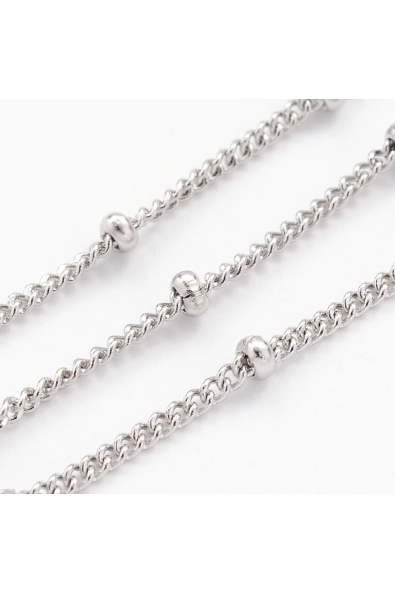 1 roll Resistant 304 Stainless Steel Twisted Chains Curb Chains Soldered Satellite Chains 2x1mm 32.8 Feet(10m)/roll with Spool Rondelle Beads Stainless Steel color