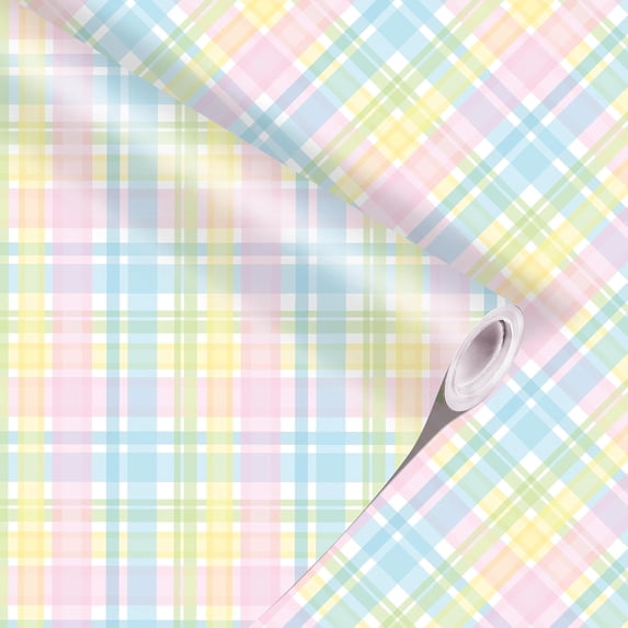 1 roll pastel buffalo check gift wrapping paper mini roll - 17 inches x 33 feet - Easter pastel buffalo check gift wrapping paper for Easter holiday spring baby shower party supplies