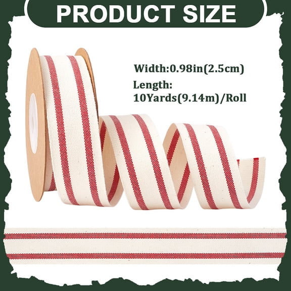 1 set 1 Roll Cotton Ribbon Handmade Sweater Ribbon Trim Decoration for DIY Package Stripe Pattern Red 1 inch(25mm) 10 yards/roll