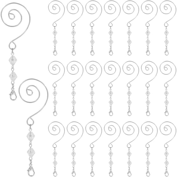 1 set 1 box 25pcs S Hook Ornament Hangers Christmas Decorations Ornament Hooks with Lobster Claws Beadable Acrylic Wire Platinum Jeweled Hanging Decorative