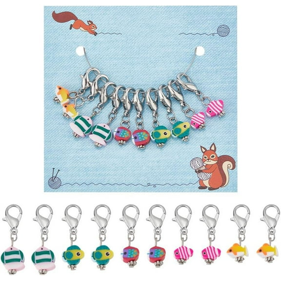 1 set 10 Pcs 5 Styles Polymer Clay Fish Stitch Markers Ocean Crochet Stitch Marker with Lobster Claw Clasp Locking Stitch Marker Knitting Crocheting Accessories for Marking Direction Guidelines