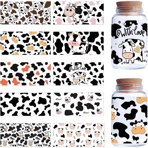 1 set 10 Sheets Cow Print Animals PVC Rub on Transfer Stickers Waterproof Cup Wrap Transfer Decals Cattle 240x110mm