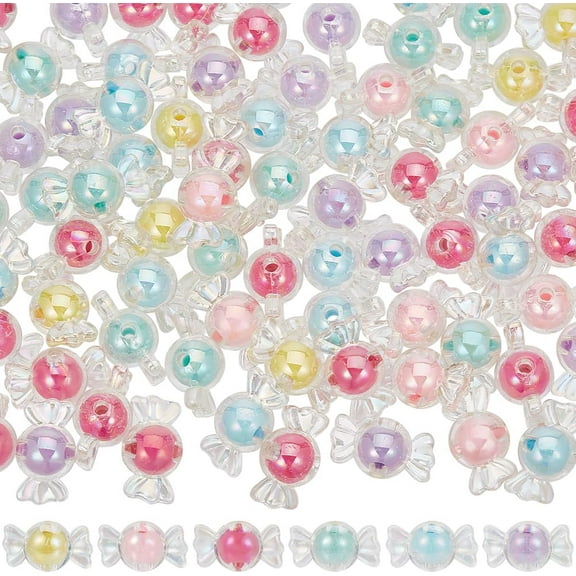 1 set 100pcs Acrylic Candy Beads Candy Bow Bead Bulk Transparent Colorful Kawaii Faux Candies Bows Bowknot Small Charm Beads for Jewelry Making Bracelet Necklace Hairband DIY Crafts Accessories