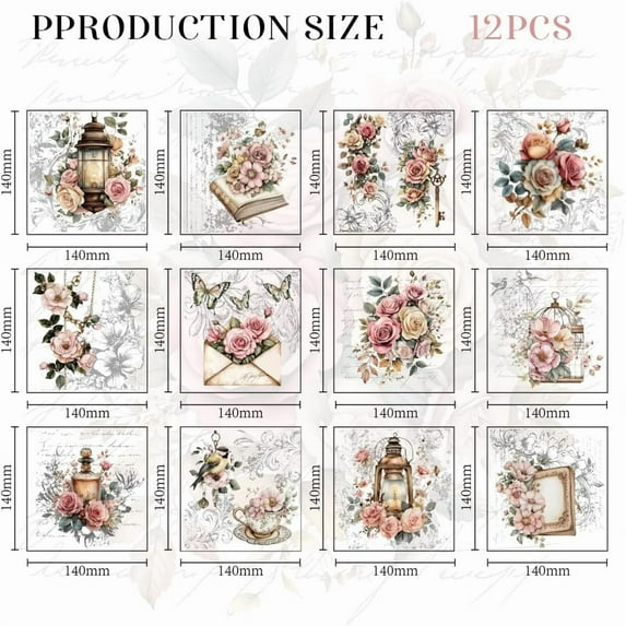 1 set 12 Sheets 12 Style Rub on Transfers 5.5x5.5 Inch Vintage Flower Butterfly Transfer Stickers Decals Personalized Waterproof Rub on Transfers for Window Furniture Craft Scrapbook Decals