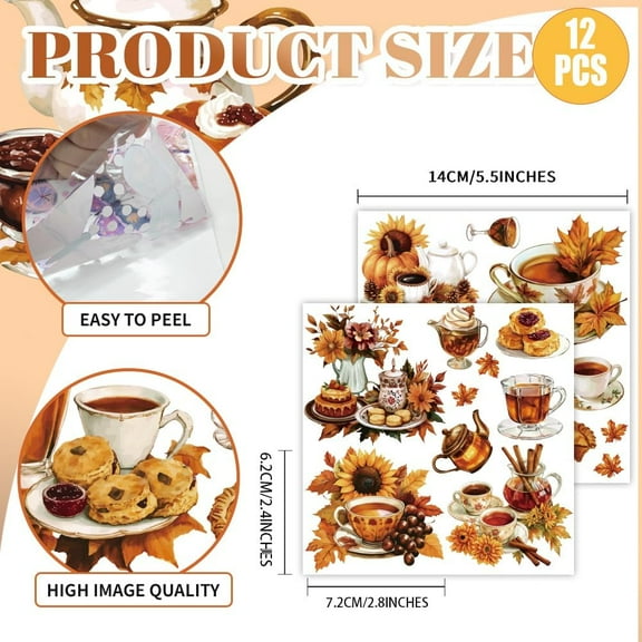 1 set 12 Sheets Drink Themes Rub on Transfers for Craft Desserts Coffee Flower Tea Fruit Tea Transfer Sticker Furniture Decals Waterproof Stickers for Home Window Water Bottle Glass Decoration