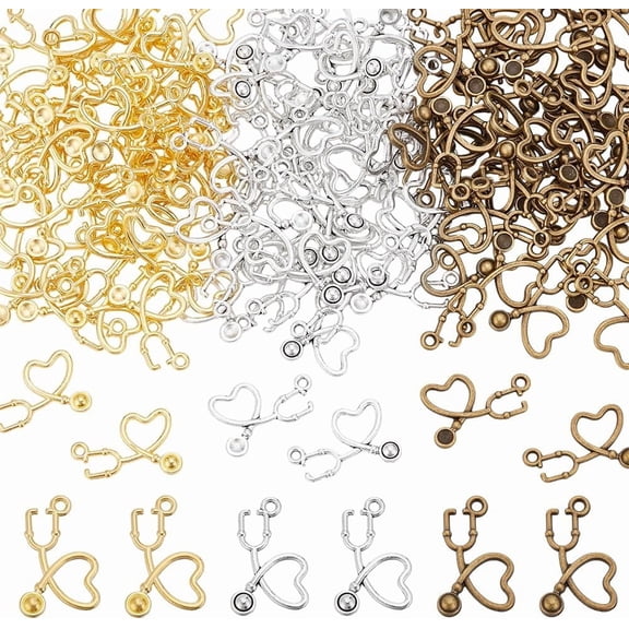 1 set 120pcs 3 colors Tibetan style Zinc Alloy Pendants Stethoscope Charms Mixed color 14x22x2.5mm Hole: 1.6mm 40pcs/color