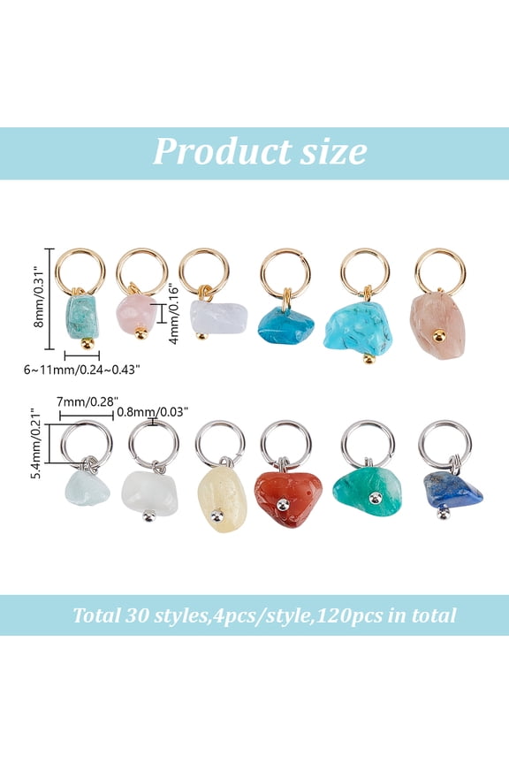 1 set 120pcs 30 styles Chip Gemstone Charms with 304 Stainless Steel Jump Rings Golden Stainless Steel color Mixed Dyed and Undyed 8x6~11x4mm Hole: 5.4mm 4pcs/style