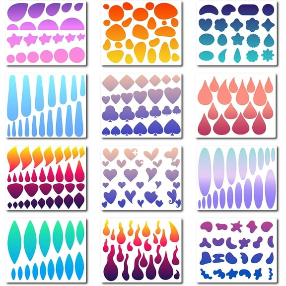 1 set 12pcs 12 styles PET Plastic Hollow Out Drawing Painting Stencils Templates Rectangle Geometric Pattern 200x250mm 1pc/style