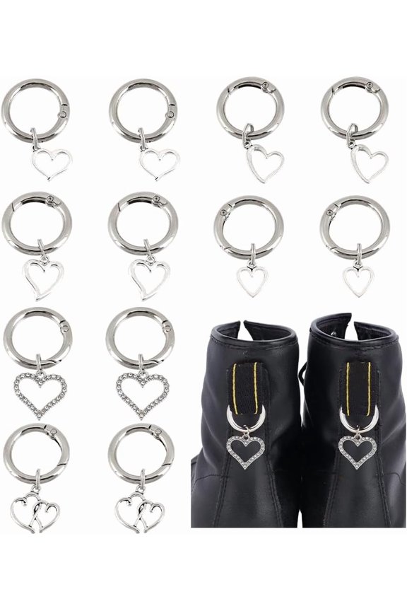 1 set 12pcs 6 style Alloy Shoes Charms with Alloy Spring Gate Rings Platinum 40~45mm 2pcs/style