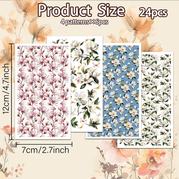 1 set 12x7cm 24pcs/set Paper Ceramics Clay Water Transfer Paper Underglaze Transfer Decals for DIY Earrings Pendants Hair Clip Flower