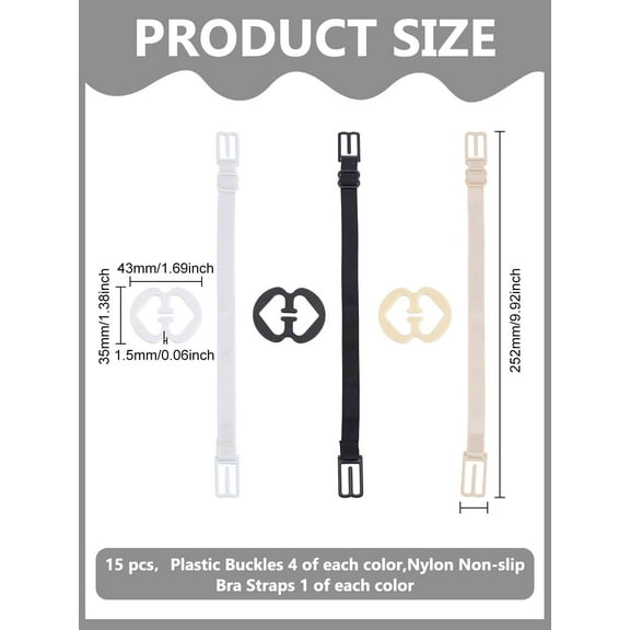 1 set 15Pcs Bra Strap Clips PP Plastic Buckles Nylon Non-Slip Bra Straps Adjustable Keep Brassiere Straps in Place Brassiere Clips to Make Racerback Brassieres Extender Accessories 43x35x1.5mm