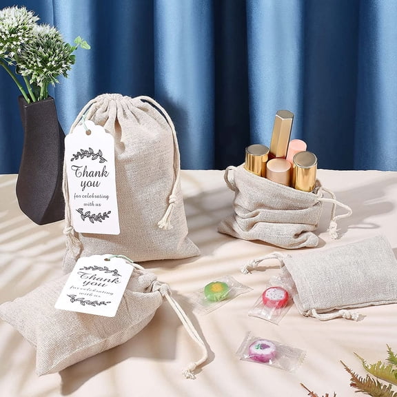 1 set 16pcs 4 style Polyester Blank DIY Craft Drawstring bag Cotton Drawstring Bags for Valentine Birthday Wedding Party Candy Wrapping Wheat 14x10x0.9cm 4pcs/style