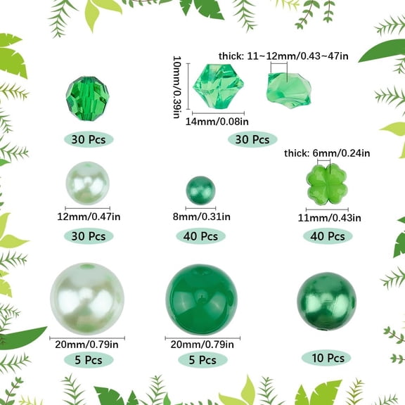 1 set 190Pcs 8 Styles St. Patrick's Day Vase Filler Green Acrylic Pearls Shamrocks Ornament Lucky Floating Vase Decor Fillers for Centerpiece Table Decorations Ireland Festival Party Home Decors