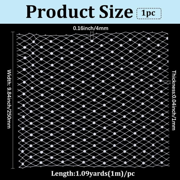 1 set 1M Polyester Mesh Fabric with Plastic Beads for DIY Veils Hats Fascinators White 250mm