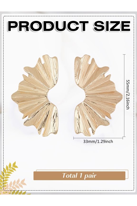 1 set 1Pair Iron Fan Stud Earrings Simple Jewelry Stud Dangle Earrings for Women Personalized Jewelry 55x33mm