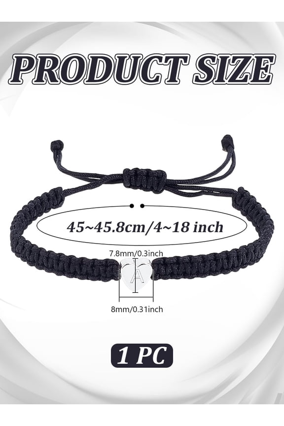 1 set 1pc Adjustable Nylon Cord Bracelets for Women Men with Silver 304 Stainless Steel Heart with Letter Jewelry Lead Free & Nickel Free & Cadmium Nylon
