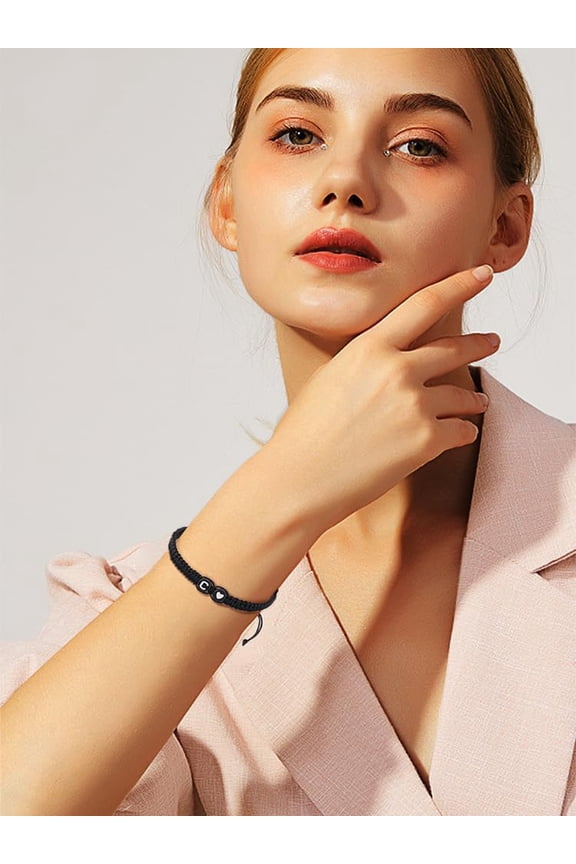 1 set 1pc Adjustable Nylon Cord Bracelets for Women Men with Plastic Beads with Letter/Heart Jewelry Lead Free Nickel Free Cadmium Free Letter Y