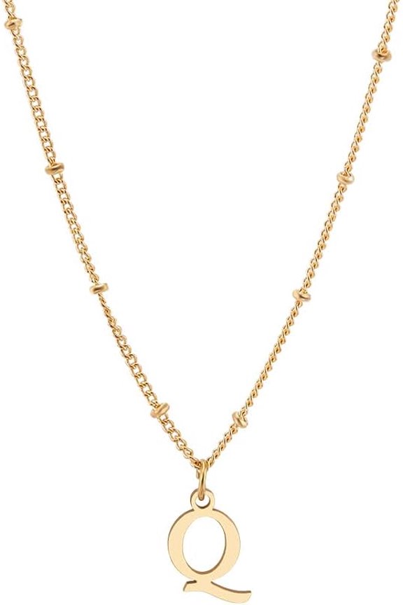 1 set 1pc Brass Chain & 304 Stainless Steel Letter Pendant Necklaces Golden Lead Free & Nickel Free & Cadmium Free Letter Q 17.72 inch(45cm)~18.11 inch(46cm) Letter: 13.5x9mm