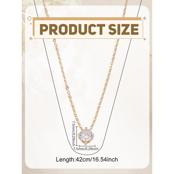 1 set 1pc Brass Flat Round Clear Cubic Zirconia Pendant Cable Chain Necklaces for Women Golden 16.54 inch(42cm)