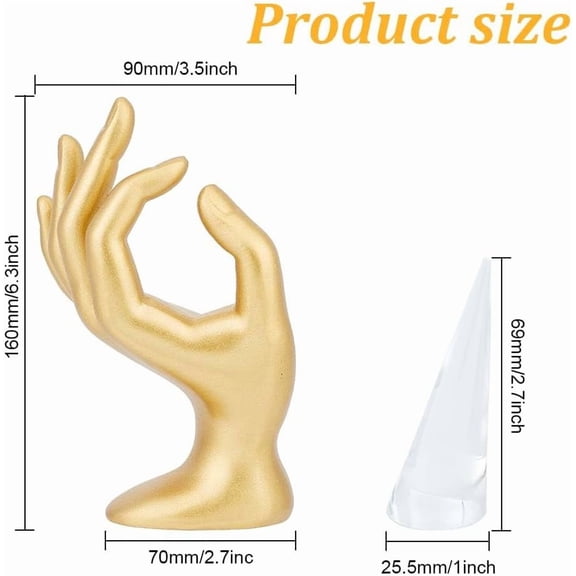 1 set 2 Pcs Hand Jewelry Holders with 1 Pc Cone Ring Holder Acrylic Hand Form Jewelry Organizer Clear Acrylic Ring Holders Ring Holder Tower for Bangle Bracelet Hand Chain
