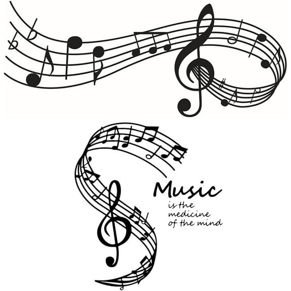 1 set 2 Sheets 2 styles PVC Wall Decoration Decorative Wall Stickers Word Music is The Medicine of The Mind Musical Note 325~606x251~290x0.1~0.24mm 1 sheet/style