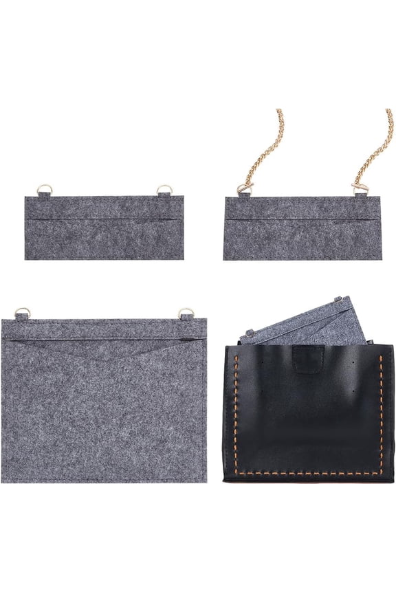 1 set 2 styles Felt Organizer Insert for Purse Women Pouchette Wallet Conversion Kit Mini Envelope bag Insert Liner with D-ring Loop Rectangle Clutch Conversion Insert Accessories Gray