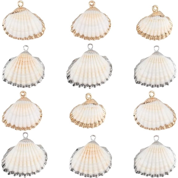 1 set 20pcs 2 styles Shell Pendants Shell Shaped Charms with Iron Findings Mixed color 20~30x21~34x7~11mm Hole: 1.6~1.8mm 10pcs/style