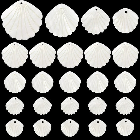1 set 24pcs 4 styles Natural Freshwater Shell Carved Pendants Shell Shape Charms Snow 18~37.5x18~38x1.5~2mm Hole: 1.2~1.6mm 6pcs/style