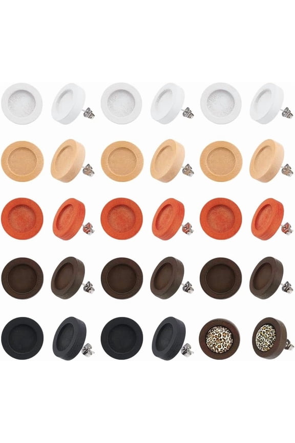 1 set 25 Pairs 5 style Wood Studs Earring Findings wiht 304 Stainless Steel Pin Mixed color 15mm 5pair/style