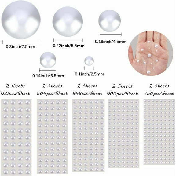 1 set 2980Pcs Hair Pearl Stickers Self Adhesive Eye Gems Acrylic Face Jewels Stick on Pearls Flatback Nail Cell Phone Gem Embellishment for Women Makeup Hairpin Scrapbooking Art Crafts