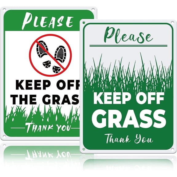 1 set 2pcs 2 style Aluminum Warning Signs Vertical Rectangle with Word Please Keep Off The Grass Grass Pattern 250x180x0.8mm 1pc/style