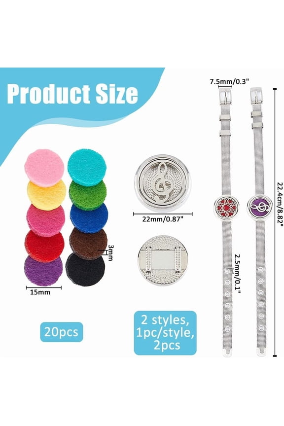1 set 2pcs 2 styles Adjustable 316L Surgical Stainless Steel Watch Band Bracelets Essential Oil Diffuser Bracelets for Women with Cotton Perfume Pads