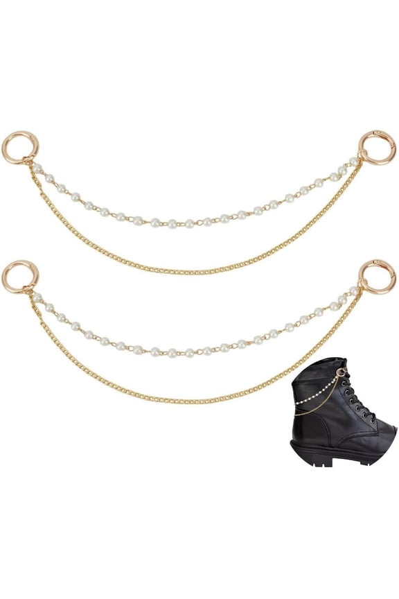 1 set 2pcs 304 Stainless Steel Boot Strap Chains with Alloy Spring Gate Rings Golden 295mm 2pcs/set