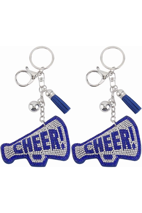 1 set 2pcs Alloy Rhinestone Keychain Word Cheer Blue 170mm