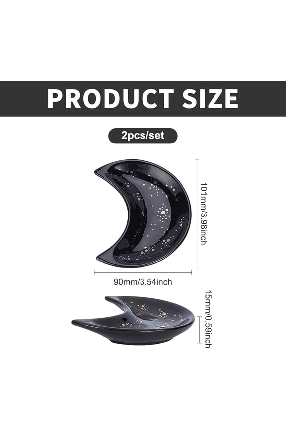 1 set 2pcs Moon Jewelry Tray Moon Shape Jewelry Tray Storage Box Small Decorative Spot Bronzing Ceramic Trinket Tray for Holding Small Jewelry (Black & White)