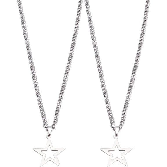 1 set 2pcs Star Stainless Steel Pendant Twisted Chain Necklaces for Women Men Stainless Steel color 18.50 inch(47cm)