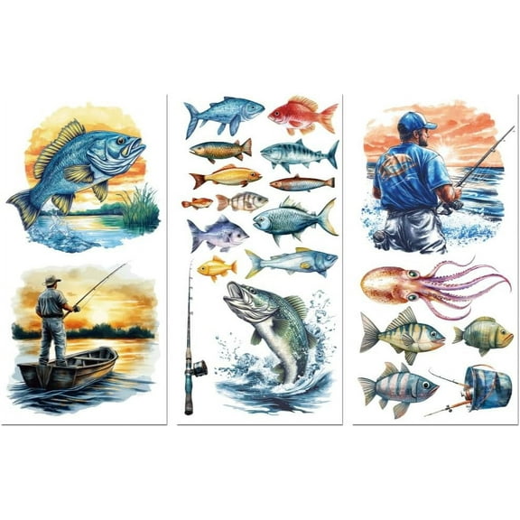 1 set 3 Sheets 3 styles PVC Waterproof Decorative Stickers Self Adhesive Decals for Furniture Decoration Fish 300x150mm 1 sheet/style