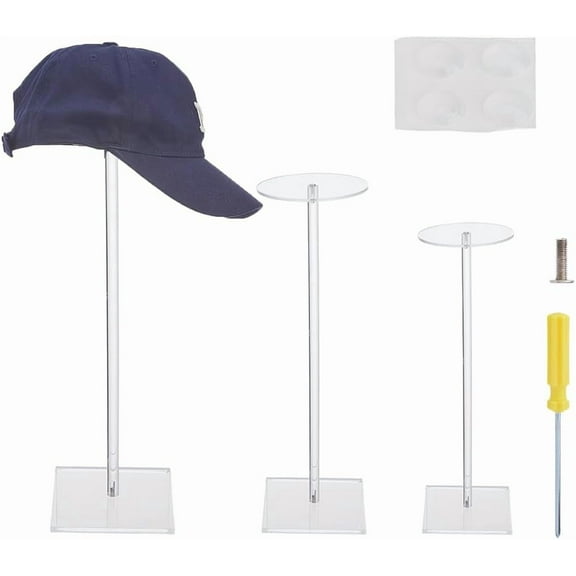 1 set 3 styles Acrylic Hat Stand 3 sets Wig Display Rack Stand Clear Square Round Riser Barbell Pedestal Display Riser Hat Storage Holder Non Slip Stable for Hat Wig Jewelry Display