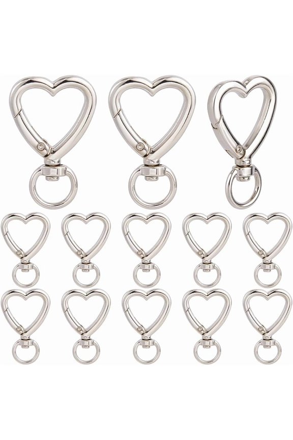 1 set 30Pcs Heart Shaped Lobster Clasp Silver Claw Clasps Bulk Metal Alloy Hearts Fastener Hooks End Curved Swivel Lanyard Snaps Clasp for Jewelry Making Bracelet Necklace DIY Crafts Supplies
