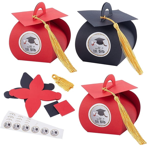 1 set 30pcs 2 colors Paper Candy boxes Wedding Party Gift box with Tassel Doctorial Hat Shape Mixed color 6.75x7.15x8.6cm 15pcs/color