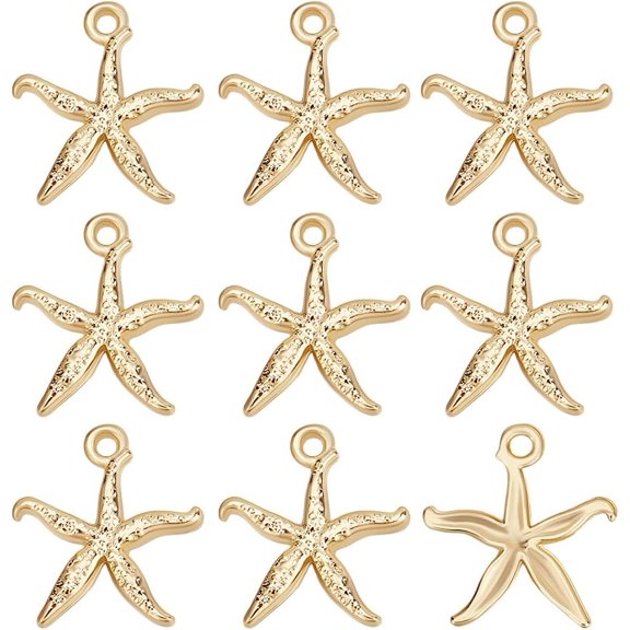 1 set 30pcs Rack Plating Alloy Pendants Electroplate Nickel Cadmium Free Lead Free Starfish Real 18K golden Plated 18x17x2mm Hole: 1.6mm