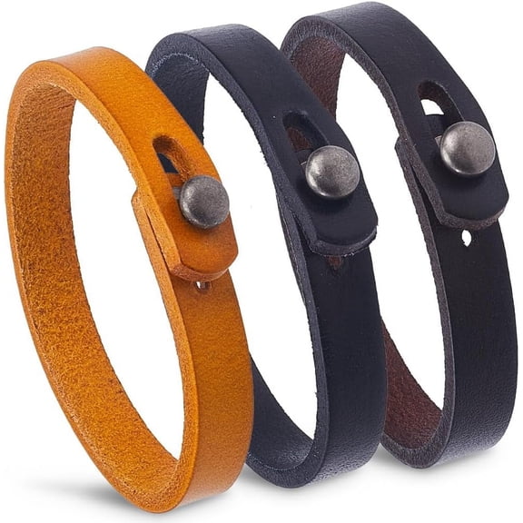 1 set 3pcs 3 colors Leather Wide Cord Bracelets with Alloy Button Cuff Wristband Arm Guard for Men Women Mixed color 22.2x1.05x0.35~1.35cm 1pc/color Leather