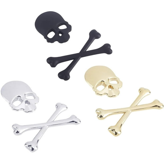 1 set 3pcs Cool 3D Skull Metal Skeleton Crossbones Car Motorcycle Emblem Badge Emblem for Car Bumper Window Laptops Luggage