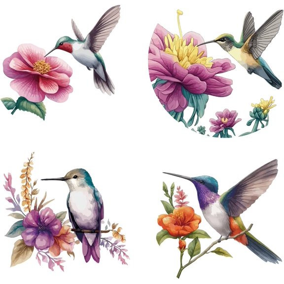 1 set 4 Styles 6.3" Bird Window Stickers Spring Flowers PVC Reusable Glass Sliding Door Sticker Static Clings Vinyl Alert Bedroom Bathroom Anti-Collision Decals to Stop Birds Strikes