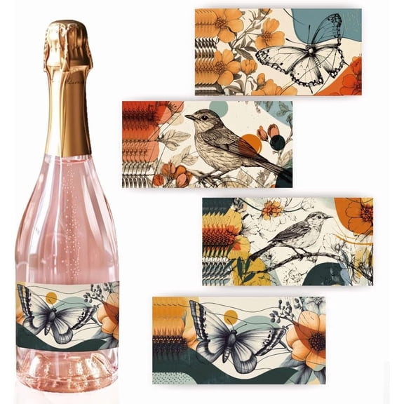 1 set 40 Sheets Heart Theme Coated Paper Adhesive Sticker Wine Bottle Adhesive Label Rectangle Bird 90x50mm