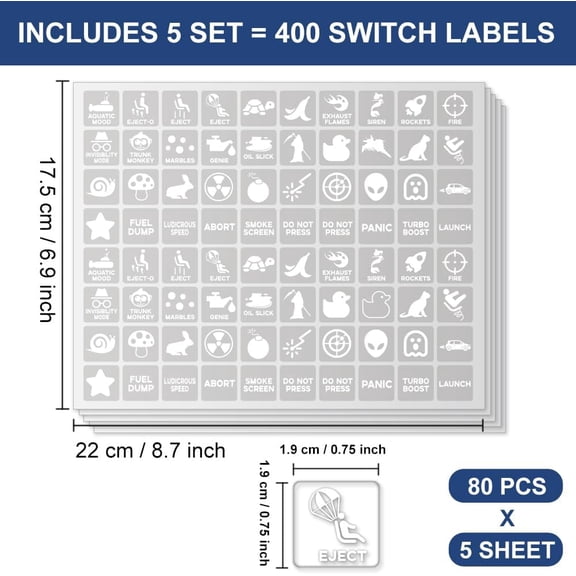 1 set 400 Pcs Car Switch Panel Stickers 80 Designs Auto Switch ID Label Decals Fun Car Button Icon Black Dash Board Label Decals for Boat Truck
