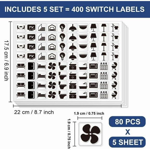 1 set 400 Pcs Light Switch Sticker Labels Transparent Switch ID Stickers Black PVC Self-Adhesive Stickers Switchboard Label Decals for Home Kitchen Bathroom Office School