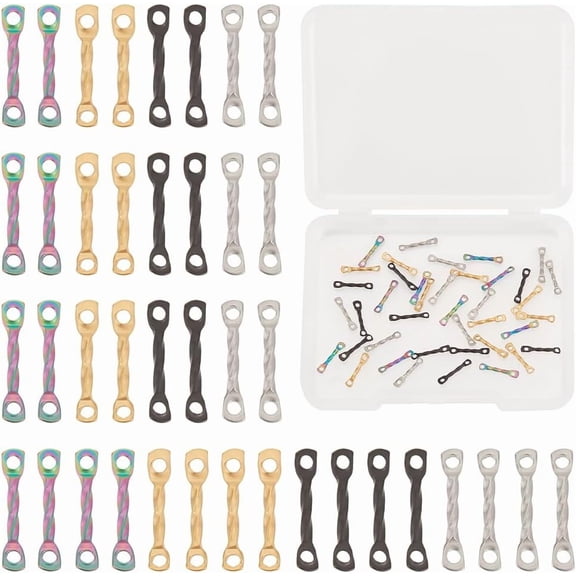 1 set 40pcs 4 colors Ion Plating(IP) 304 Stainless Steel Connector Charms Twisted Bar Mixed color 10x2x1mm Hole: 1mm 10pcs/color