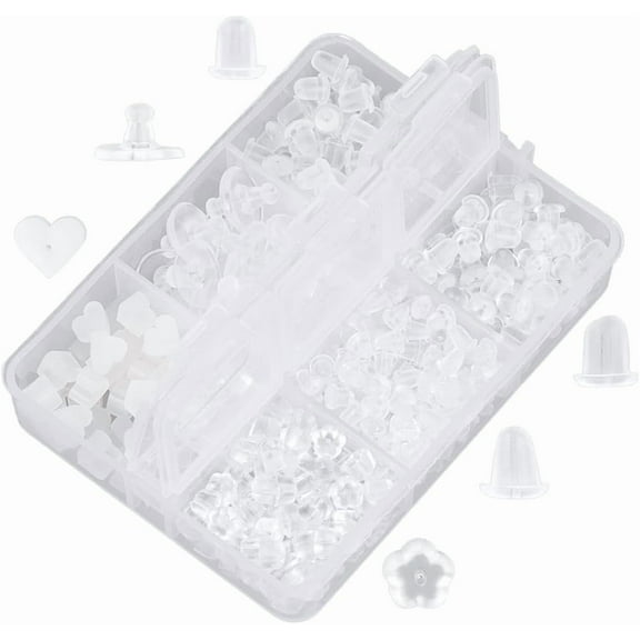 1 set 410Pcs 6 Styles Heart Shaped Earring Backs Plastic Earring Stoppers Small Clear Soft Replacement Locking Secure Silicone Pads Ear Nuts Holders for Fish Hook Earrings Studs Droopy Ear Hoops